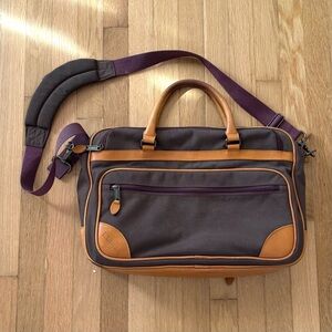 Vintage LL Bean Canvas Messenger Bag Olive Brown Leather Strap 90s Laptop Tote